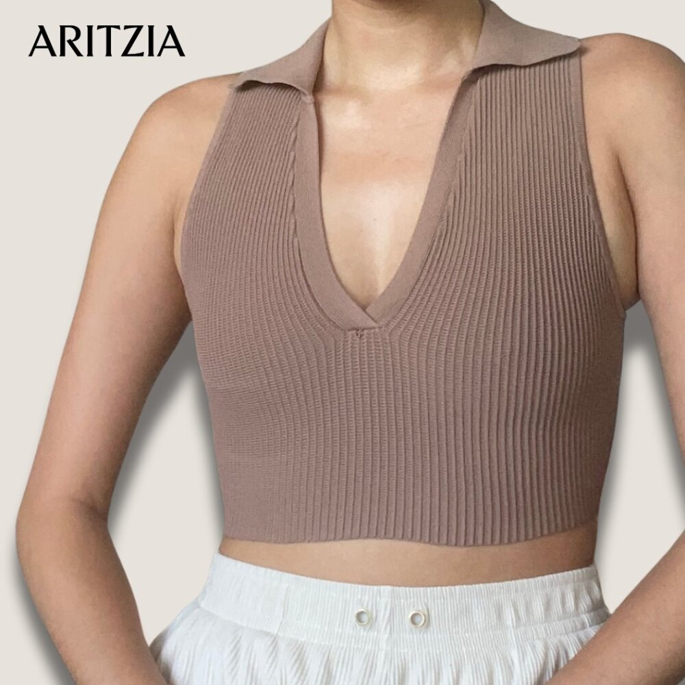 Collared Ribbed Crop Top - Picture 1 of 4